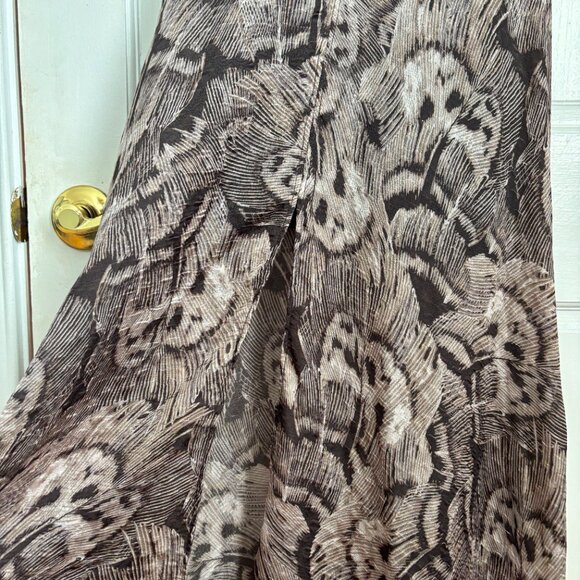 Christy Lynn Julie Dress Maxi Long Feather Jacquard Brown White Print Sleeve S 4 - Picture 7 of 10